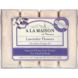 A La Maison de Provence, кусковое мыло для рук и тела с ароматом лаванды, 4 куска по 100 г (3,5 унции)