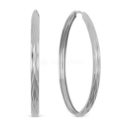 Серьги-конго из серебра с алмазной огранкой родированные - диаметр 6 см