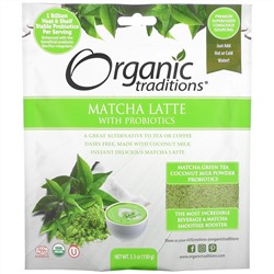 Organic Traditions, Латте с чаем матча, пробиотиками и ванилью, 150 г