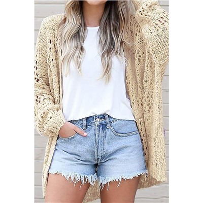 Apricot Casual Hollowed Knit Dolman Sleeve Cardigan