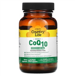 Country Life, CoQ10, коэнзим Q10, 100 мг, 60 веганских капсул