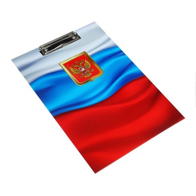 Планшет с зажимом А4, дизайн Россия, ламинированный картон, "С флагом"