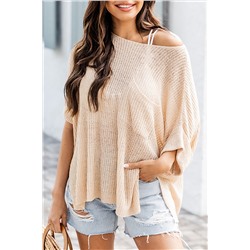 Apricot Loose Fit Split Pocket Half Sleeve Knitted Top