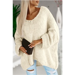 Apricot Loose Knitted V Neck Sweater