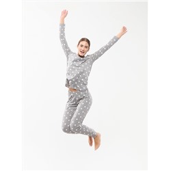 Длинный пижамный комплект с принтом «сердечки» Вар. умеренный серый меланж