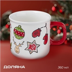 Новогодняя кружка для чая Доляна Sweet Treats, 360 мл, 12,8×9,5×9 см, керамика, цвет белый