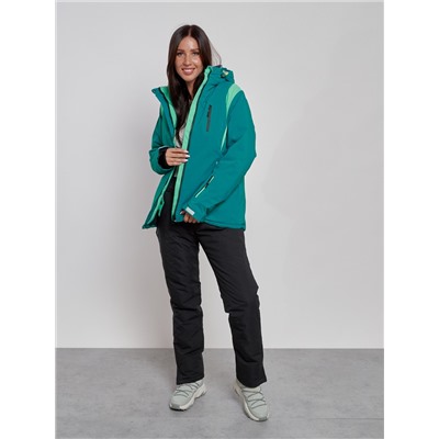 Горнолыжная куртка женская зимняя темно-зеленого цвета 2305TZ
