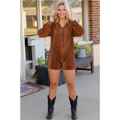 Ribbed Long Sleeve Button Front Romper