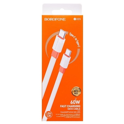 Кабель Type-C - Type-C Borofone BX89 (повр. уп.)  100см 3A  (white/orange)