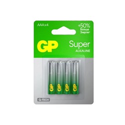 Батарейка алкалиновая GP Super, AAA, LR03-4BL, 1.5В, 3+1 шт