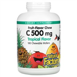 Natural Factors, Fruit-Flavor Chew Vitamin C, Tropical, 500 mg, 180 Chewable Wafers