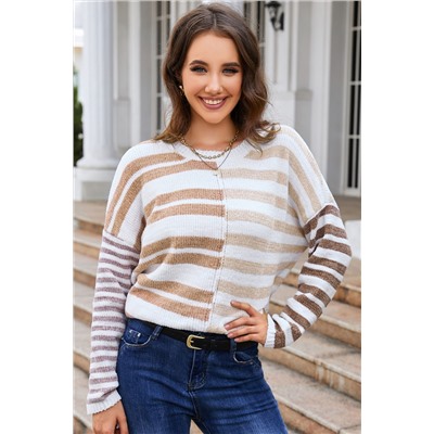 Stripe Blocked Drop Shoulder Slouchy Sweater