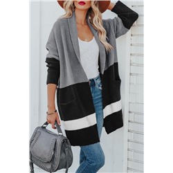 Gray Gingerbread Latte Colorblock Pocketed Cardigan