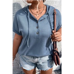 Ashleigh Blue Plus Size Waffle Knit Short Sleeve Drawstring Hoodie