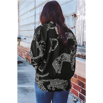 Black Cheetah Print Satin Shirt