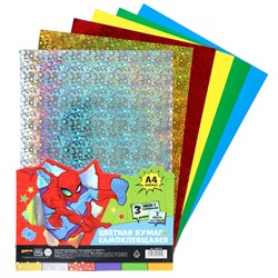 Бумага цветная самоклеящаяся А4, 6 листов, 6 цветов, 80 г/м2, Человек-паук