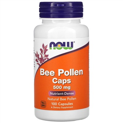 Now Foods, капсулы с пчелиной пыльцой, 500 мг, 100 капсул