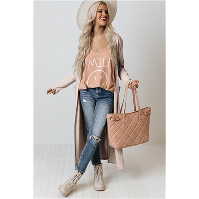 Apricot Open Front Pocketed Duster Cardigan with Slits