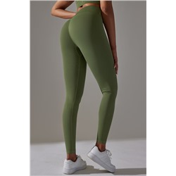 Duffel Green Solid Color High Waist Butt Lifting Active Leggings
