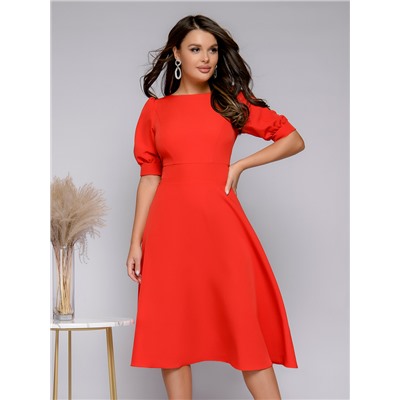 Платье красное длины миди с фигурным вырезом на спинке