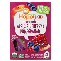 Happy Family Organics, Happy Kid, Organic Apple, Blueberry & Pomegranate, 4 Pouches, 3.17 oz (90 g) Each