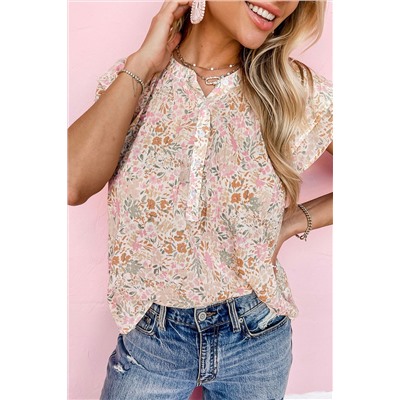 Multicolor Floral Mandarin Collar Top