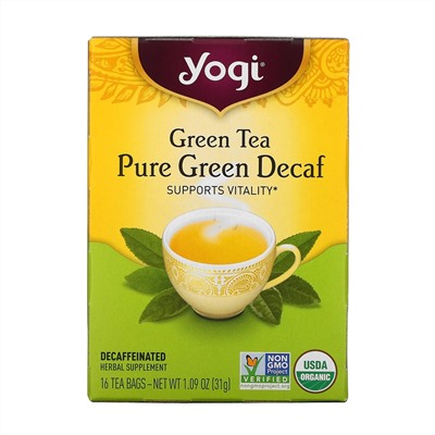 Yogi Tea, Зеленый чай Pure Green Decaf, 16 чайных пакетиков, 1.09 унций (31 г)