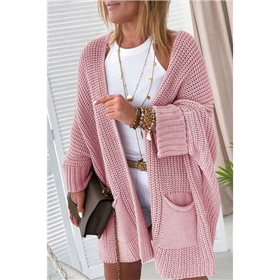 Pink Oversized Fold Over Sleeve Sweater Cardigan