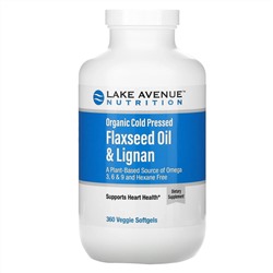 Lake Avenue Nutrition, органическое льняное масло холодного отжима с лигнанами, без гексана, 360 растительных капсул