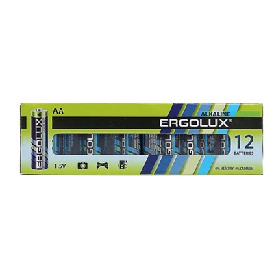 Батарейка алкалиновая Ergolux, AA, LR6-12BOX (LR6 BP-12), 1.5В, набор 12 шт.