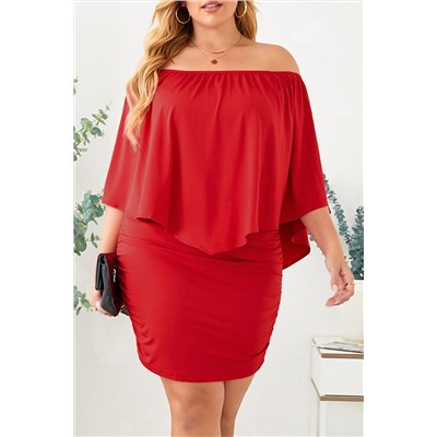 Красное платье-трансформер с широким воланом и резинкой на плечах