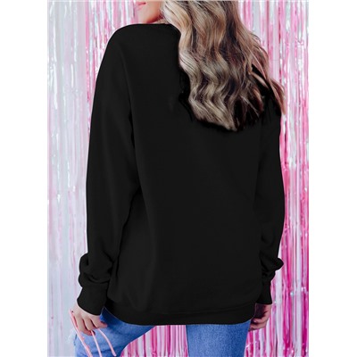 Black Merry Every Thing Glitter Slogan Sweatshirt