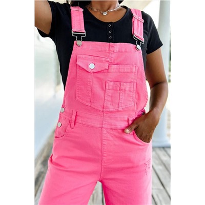 Pirouette Pocketed Wide Leg Distressed Denim Overall