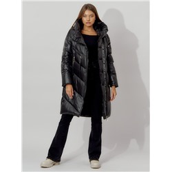 Пальто утепленное с капюшоном зимнее женское  черного цвета 442185Ch