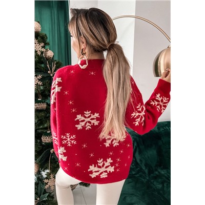 Fiery Red Christmas Snowflake Mock Neck Sweater