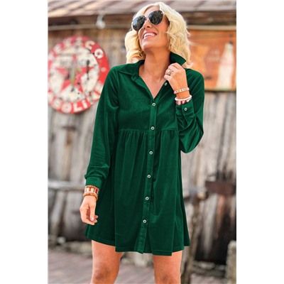 Зеленое платье-рубашка из вельвета