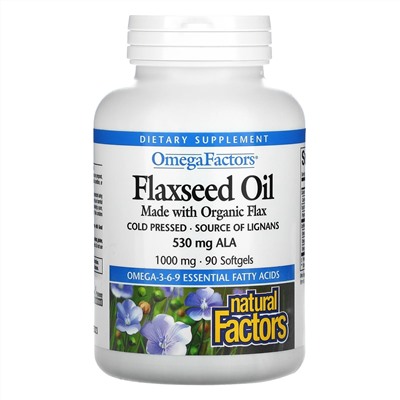 Natural Factors, Flaxseed Oil, 1,000 mg, 90 Softgels