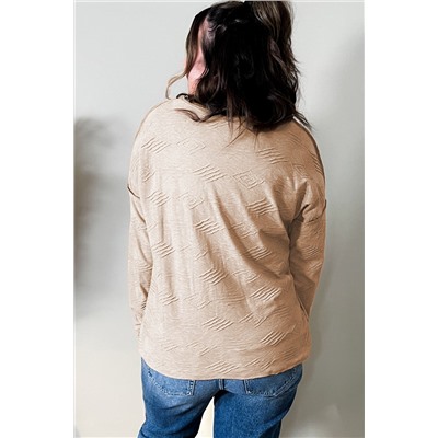 Khaki Plus Size Textured Drop Shoulder Exposed Seam Top