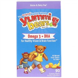Hero Nutritional Products, Yummi Bears, Omega 3 + DHA, Natural Fruit Flavors, 90 Gummy Bears