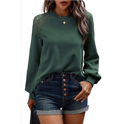 Green Lace Long Sleeve Textured Pullover