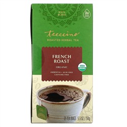 Teeccino, органический чай из обжаренных трав, французская обжарка, без кофеина, 25 чайных пакетиков, 150 г (5,3 унции)