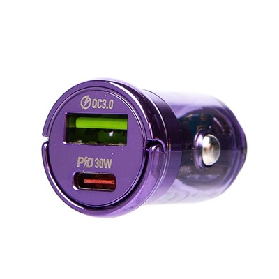 Адаптер Автомобильный Hoco Z53A Vision PD30W+QC3.0 (transparent purple)