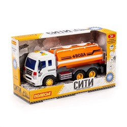 322933 Полесье "Сити", поливочный автомобиль инерционный (со светом и звуком) (оранжевый) (в коробке)