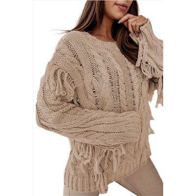 Parchment Tasseled Braided Knit Sweater