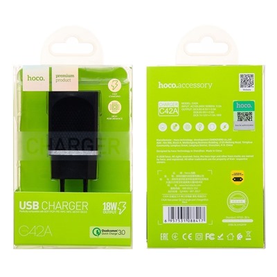 Адаптер Сетевой Hoco C42A QC3.0 USB 3A/18W (black)