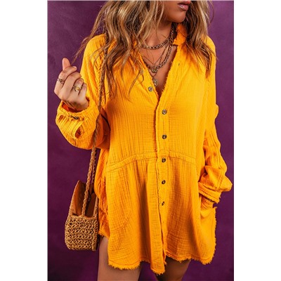 Oversized Crinkled Frayed Hem Tunic Shirt