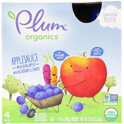 Plum Organics, Органический продукт, аппетитная смесьмс черникой и морковью, 4 упаковки, 3,17 унц. (90 г) в каждой