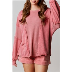 Rose Mineral Wash Patchwork Exposed Seam Sweatshirt