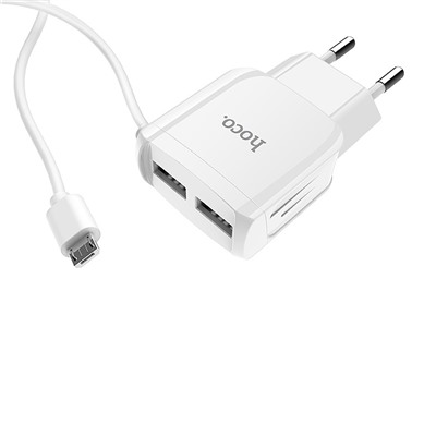 Адаптер Сетевой с кабелем Hoco C59A Mega Joy 2USB 2,4A/10W (USB/Micro USB) (white)
