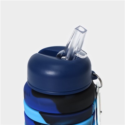 Бутылка для воды складная, 500 мл, силикон, 7×21 см, цвет синий